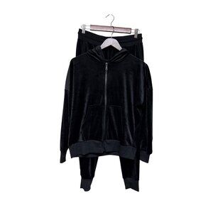 Felina Women's Track Suit Velour Jacket Pants Black Small Sporty Casual Travel